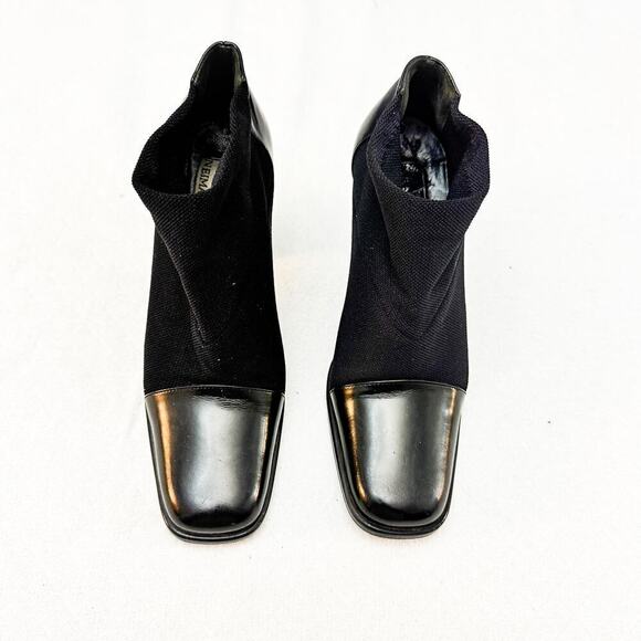 Via Spiga Black Heeled Bootie Square Cap Toe Two-Tone Size 5.5 - Picture 1 of 8